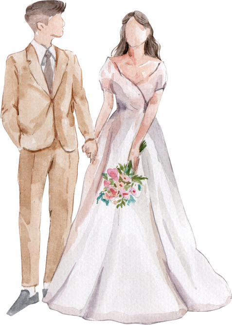 Couple in Wedding Attire Watercolor